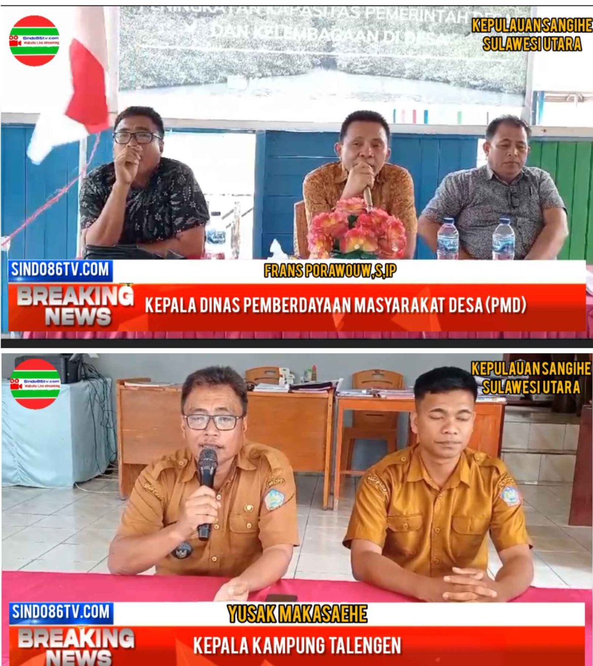 Kepala Dinas Pemberdayaan masyarakat Desa kabupaten kepulauan Sangihe bersama Tim Dinas PMD,gelar Bimtek tentang Peningkatan kapasitas pemerintah desa dan kelembagaan Desa.