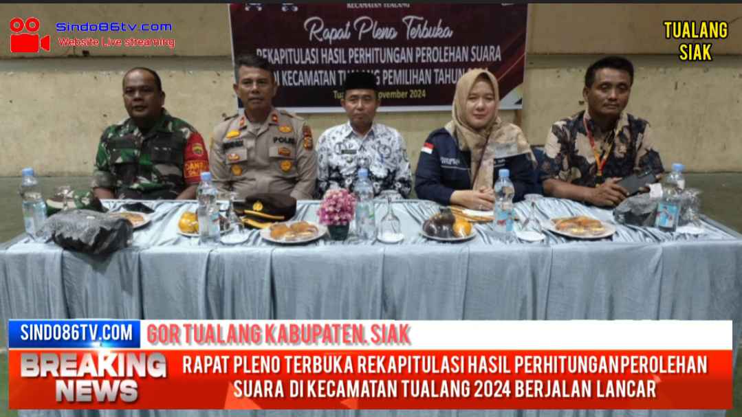 Rapat pleno terbuka rekapitulasi  hasil perhitungan perolehan Suara dikecamatan Tualang 2024, Berjalan Lancar.