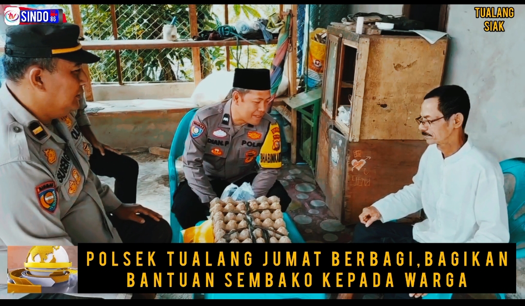 Polsek Tualang Jumat Berbagi, Bagikan Bantuan Sembako Kepada Warga