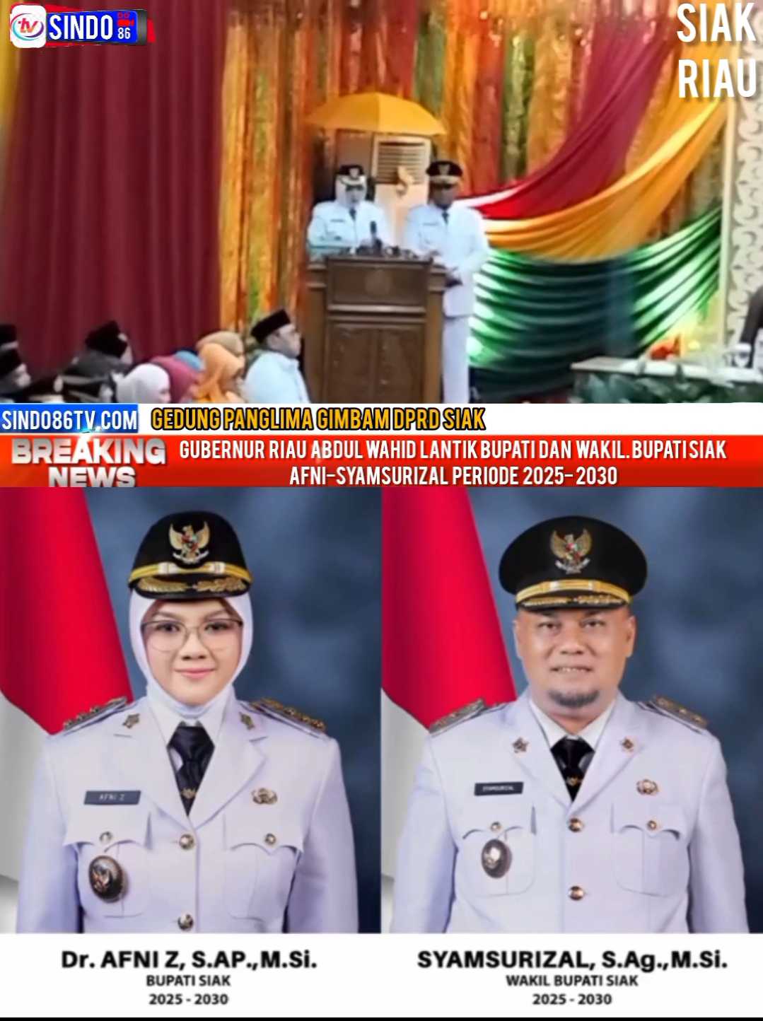 Gubernur Riau Abdul Wahid Lantik Bupati dan wakil Bupati Siak Periode 2025-20230