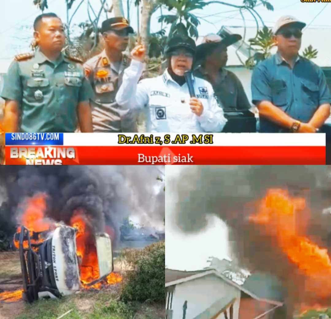 Massa aksi mengamuk Bupati Siak Dr.Afni,z,M SI ,terjun lansung redam kerusuhan sengketa lahan dengan  PT.SSL.