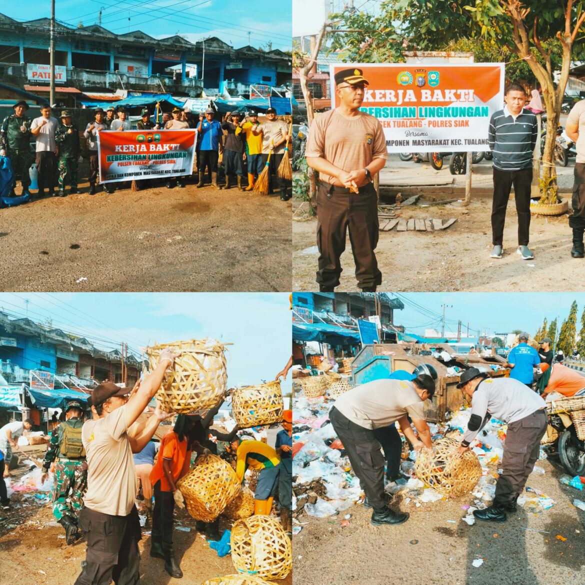 Polsek Tualang Bersama Forkopimcam gelar kerja Bakti di pasar Tuah Serumpun