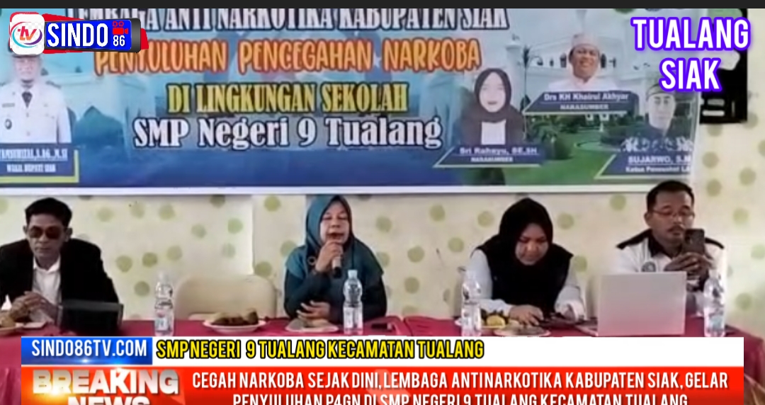 Cegah Narkoba sejak dini,lembaga Anti Narkotika kab Siak gelar penyuluhan P4GN di SMP Negeri 9 Tualang